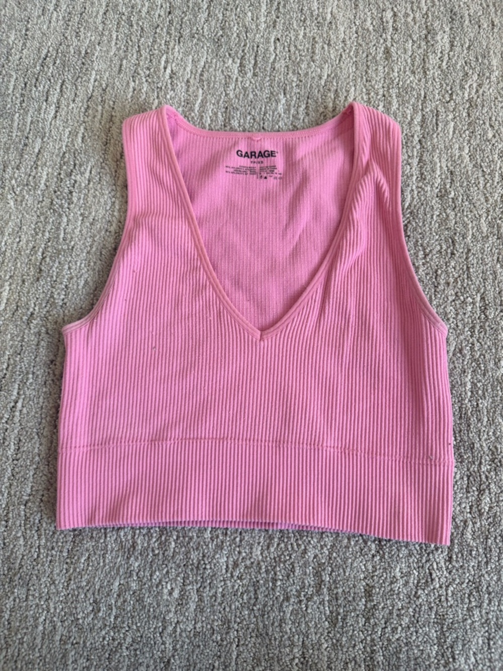 Garage Pink Ribbed V-Neck Cropped Tank